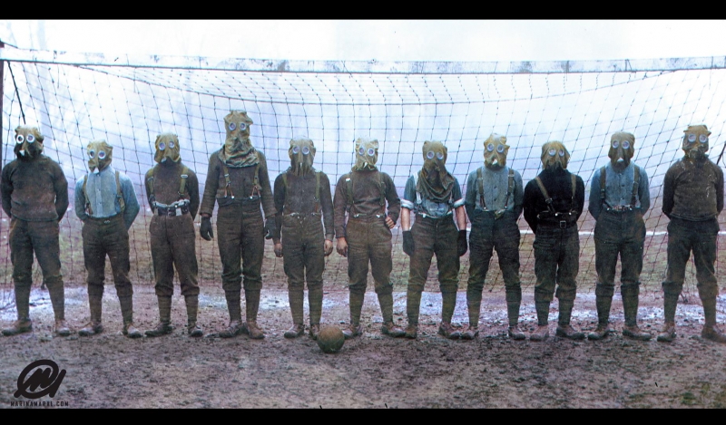 Первая мировая война. Британская футбольная команда на Западном фронте 1916 год.