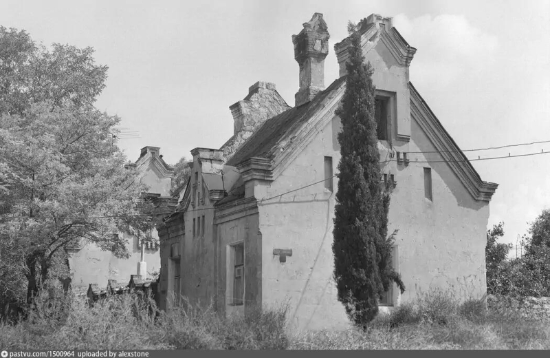 Так называемые хрулевские или инвалидные дома у главного входа на Братское кладбище. 1874 г.